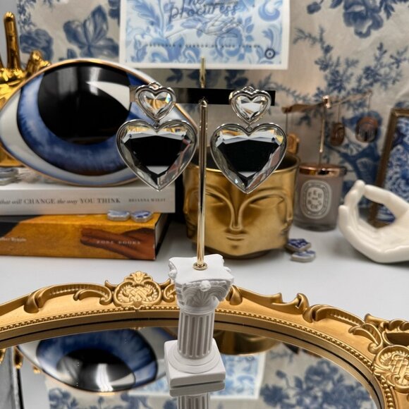 🆕 MARC JACOBS 🧿 NWOT Silver Crystal Double Heart Earrings - Picture 13 of 15